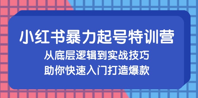 （13003期）小红书暴力起号训练营，从底层逻辑到实战技巧，助你快速入门打造爆款-中创网_分享创业项目_互联网资源