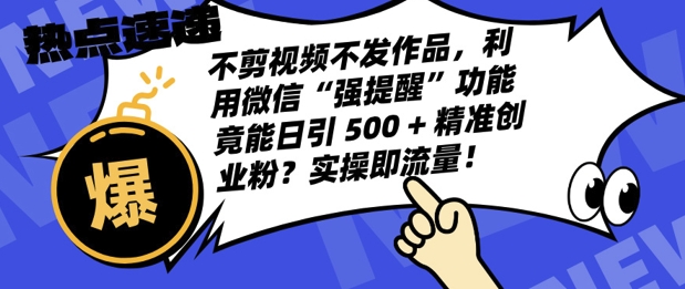 不剪视频不发作品，视频号私信日引 500 + 精准创业粉?实操即流量!-中创网_分享创业项目_互联网资源