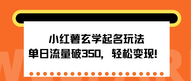 小红薯玄学起名玩法，单日流量破350+，轻松变现-中创网_分享创业项目_互联网资源