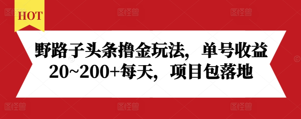 野路子头条撸金玩法，单号收益20~200+每天，项目包落地-中创网_分享创业项目_互联网资源