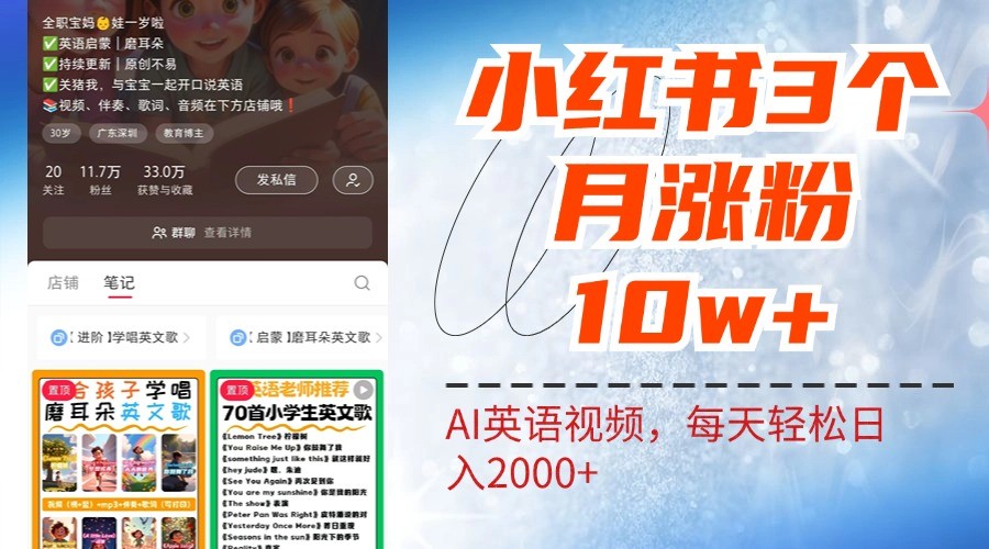 小红书三个月涨粉10W，AI英语视频0成本制作，每天轻松日入2000+-中创网_分享创业项目_互联网资源