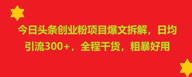 今日头条创业粉项目爆文拆解，日均引流300+，全程干货，粗暴好用-中创网_分享创业项目_互联网资源