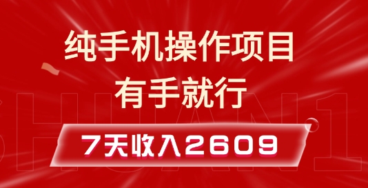 纯手机操作的小项目，有手就能做，7天收入2609+实操教程【揭秘】-中创网_分享创业项目_互联网资源