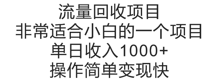 流量回收项目，非常适合小白的一个项目单日收入多张，操作简单变现快-中创网_分享创业项目_互联网资源