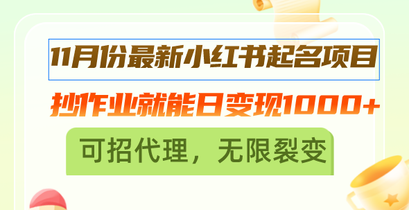 （13256期）11月份最新小红书起名项目，抄作业就能日变现1000+，可招代理，无限裂变-中创网_分享创业项目_互联网资源