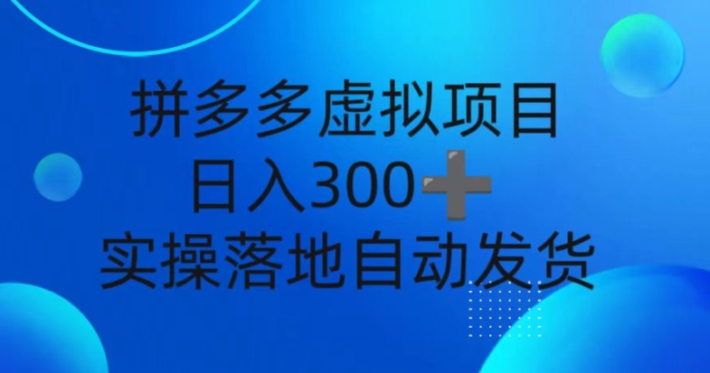 拼多多虚拟项目，新人日入3张，自动发货，实操落地可批量放大-中创网_分享创业项目_互联网资源