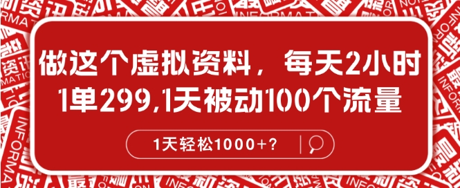 做这个虚拟资料，每天2小时，1单299.1天被动100个流量，1天轻松1k?-中创网_分享创业项目_互联网资源