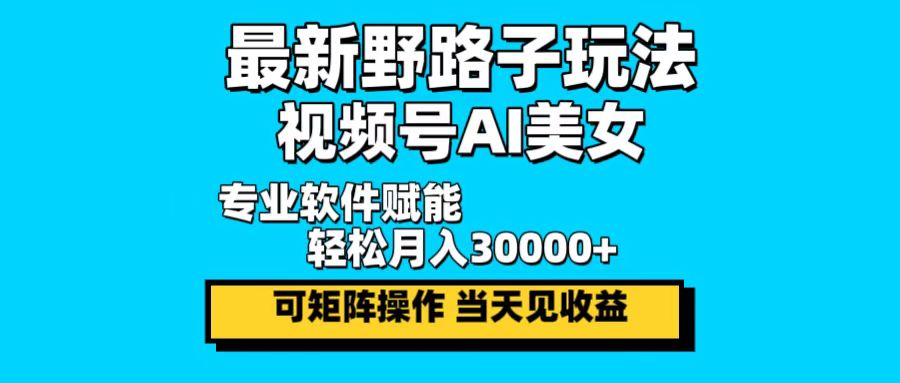 （12798期）最新野路子玩法，视频号AI美女，当天见收益，轻松月入30000＋-中创网_分享创业项目_互联网资源