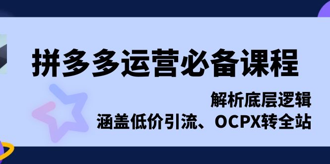 （13700期）拼多多运营必备课程，解析底层逻辑，涵盖低价引流、OCPX转全站-中创网_分享创业项目_互联网资源