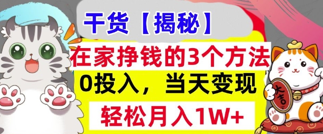 在家挣钱的3个方法，0投入，当天变现，轻松月入过W-中创网_分享创业项目_互联网资源