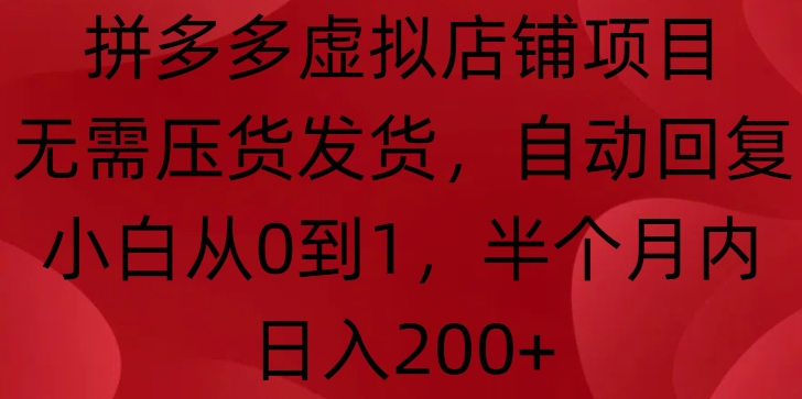 拼多多虚拟店铺项目，无需压货发货，自动回复，小白从0到1，半个月内日入200+【揭秘】-中创网_分享创业项目_互联网资源