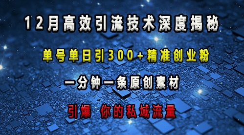 最新高效引流技术深度揭秘 ，单号单日引300+精准创业粉，一分钟一条原创素材，引爆你的私域流量-中创网_分享创业项目_互联网资源