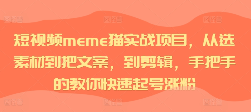 短视频meme猫实战项目，从选素材到把文案，到剪辑，手把手的教你快速起号涨粉-中创网_分享创业项目_互联网资源