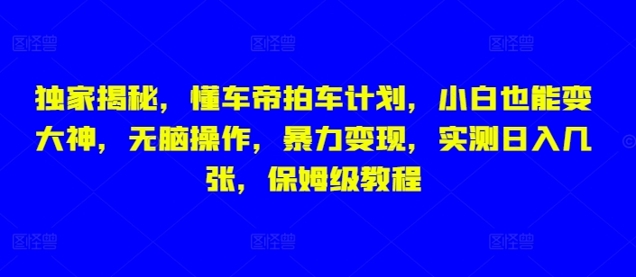 独家揭秘，懂车帝拍车计划，小白也能变大神，无脑操作，暴力变现，实测日入几张，保姆级教程-中创网_分享创业项目_互联网资源