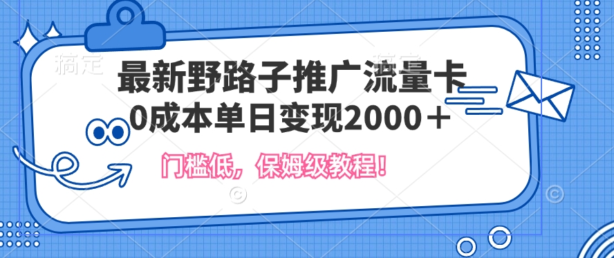 最新野路子推广流量卡，一张200-300，门槛低，0成本单日变现多张-中创网_分享创业项目_互联网资源