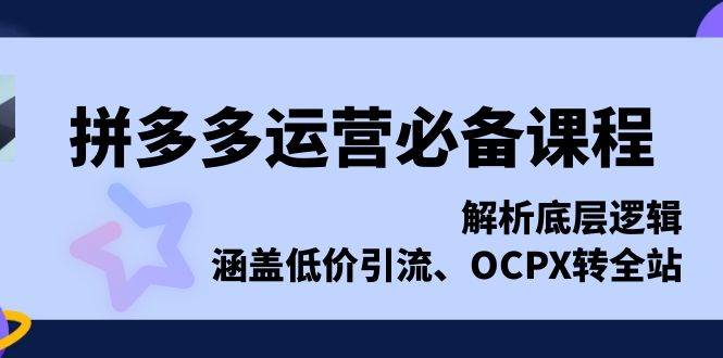 拼多多运营必备课程，解析底层逻辑，涵盖低价引流、OCPX转全站-中创网_分享创业项目_互联网资源