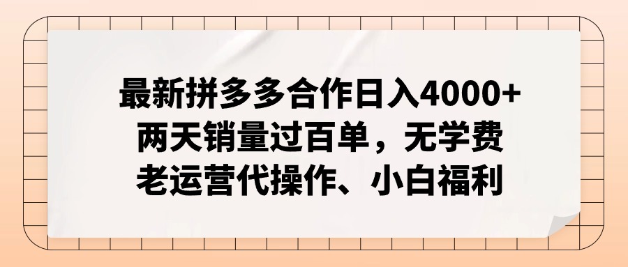 （12869期）拼多多最新合作日入4000+两天销量过百单，无学费、老运营代操作、小白福利-中创网_分享创业项目_互联网资源