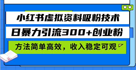 （13345期）小红书虚拟资料吸粉技术，日暴力引流300+创业粉，方法简单高效，收入稳…-中创网_分享创业项目_互联网资源