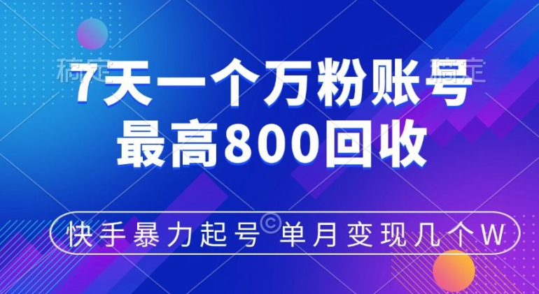 快手暴力起号，7天涨万粉，小白当天起号，多种变现方式，单月变现几个-中创网_分享创业项目_互联网资源