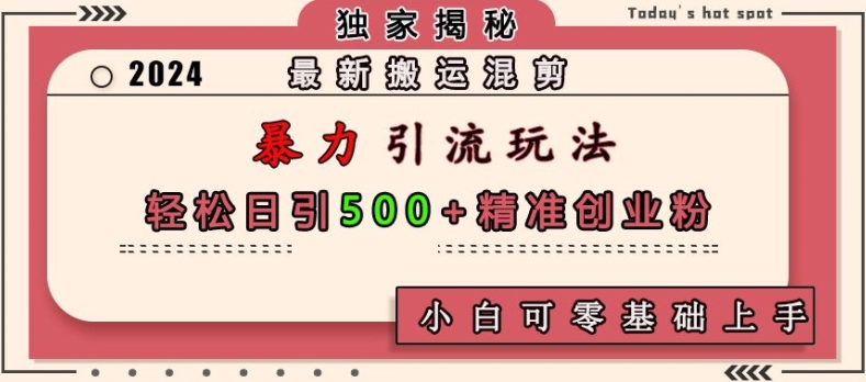 最新搬运混剪暴力引流玩法，轻松日引500+精准创业粉，小白可零基础上手-中创网_分享创业项目_互联网资源