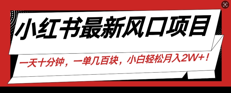 小红书最新风口项目，一天只用10分钟，一单几百块，小白简单无脑操作!-中创网_分享创业项目_互联网资源