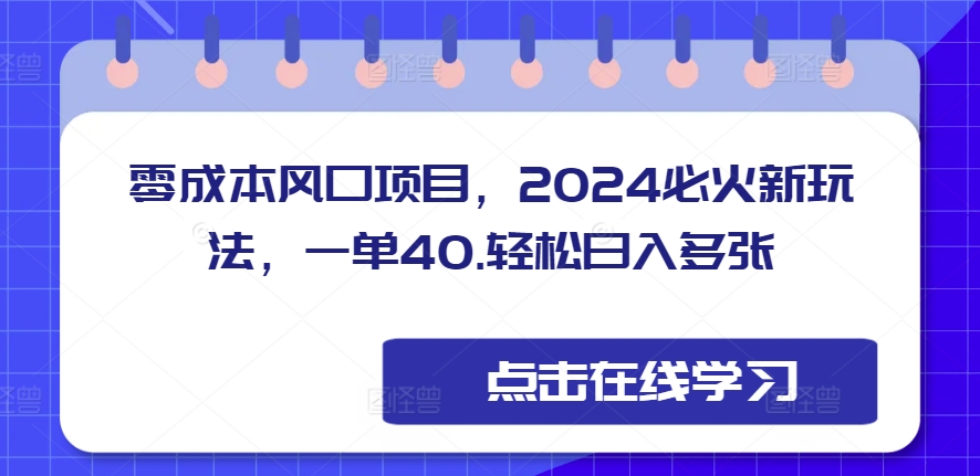 零成本风口项目，2024必火新玩法，一单40，轻松日入多张-中创网_分享创业项目_互联网资源