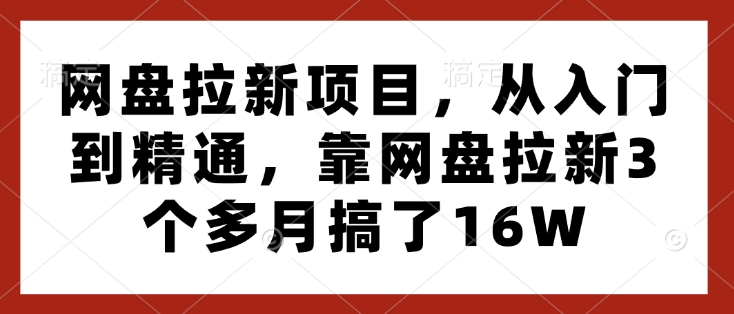 网盘拉新项目，从入门到精通，靠网盘拉新3个多月搞了16W-中创网_分享创业项目_互联网资源