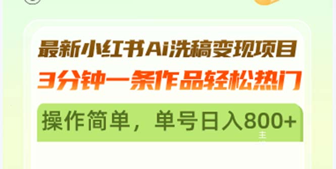 （13182期）最新小红书Ai洗稿变现项目 3分钟一条作品轻松热门 操作简单，单号日入800+-中创网_分享创业项目_互联网资源