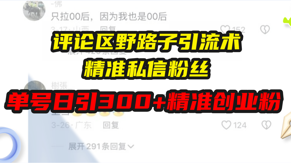 （13676期）评论区野路子引流术，精准私信粉丝，单号日引流300+精准创业粉-中创网_分享创业项目_互联网资源