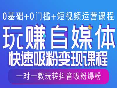 0基础+0门槛+短视频运营课程，玩赚自媒体快速吸粉变现课程，一对一教玩转抖音吸粉爆粉-中创网_分享创业项目_互联网资源