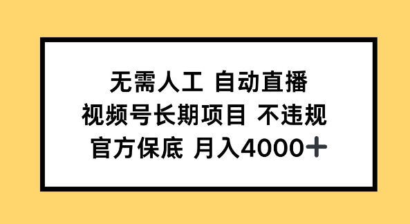 无需人工自动直播，视频号长期项目 不违规，官方保底月入4k左右-中创网_分享创业项目_互联网资源