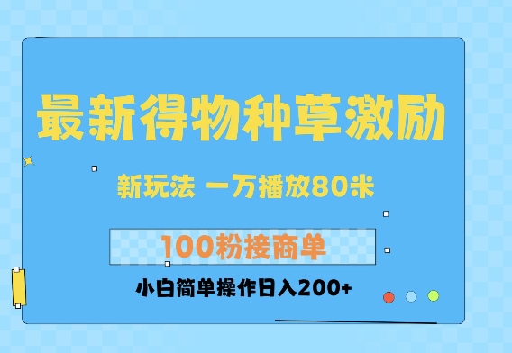 最新得物创作者收益玩法，一万播放100+，后续接广告变现，小白简单操作日入200+-中创网_分享创业项目_互联网资源