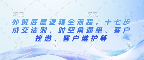 外贸底层逻辑全流程，十七步成交法则、时空角逼单、客户挖潜、客户维护等-中创网_分享创业项目_互联网资源