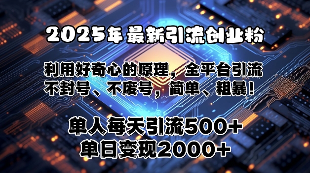 2025年最新引流创业粉，利用好奇心的原理，全平台引流，不封号、不废号，简单、粗暴-中创网_分享创业项目_互联网资源