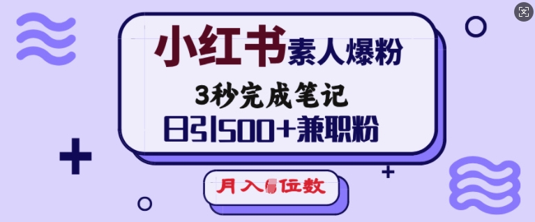 小红书的普通涨粉，3秒进行手记，日引500 做兼职粉，月入5个数-中创网_分享创业项目_互联网资源