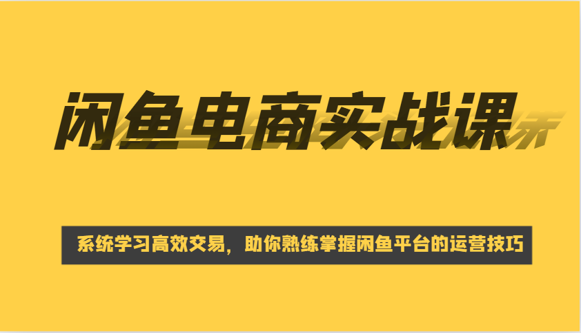 闲鱼平台电子商务实战演练课，系统的学习高效率买卖，帮助你灵活运用淘宝闲鱼的运营方法-中创网_分享创业项目_互联网资源