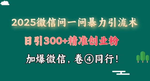 2025最新微信问一问暴力行为引流术揭密，日引300 自主创业粉，单日转现四位数-中创网_分享创业项目_互联网资源