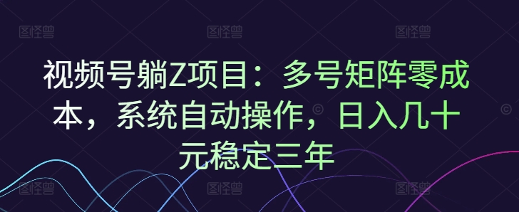 视频号躺Z项目：多号矩阵零成本，系统自动操作，日入几十元稳定三年-中创网_分享创业项目_互联网资源