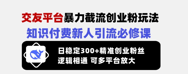 交友网站暴力行为截留自主创业粉游戏玩法，社交电商新手引流方法必修课程，日平稳300 精确自主创业粉丝们，逻辑性互通可全平台变大-中创网_分享创业项目_互联网资源