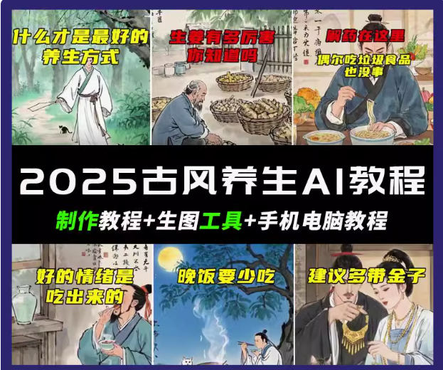 抖音视频AI唯美古风健康养生视频教学日入五张 轻轻松松增粉 10W-中创网_分享创业项目_互联网资源